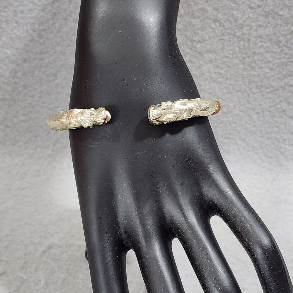 Double DRAGON Headed Terminals Twisted TriColor Metal Bypass Bracelet MidCentury